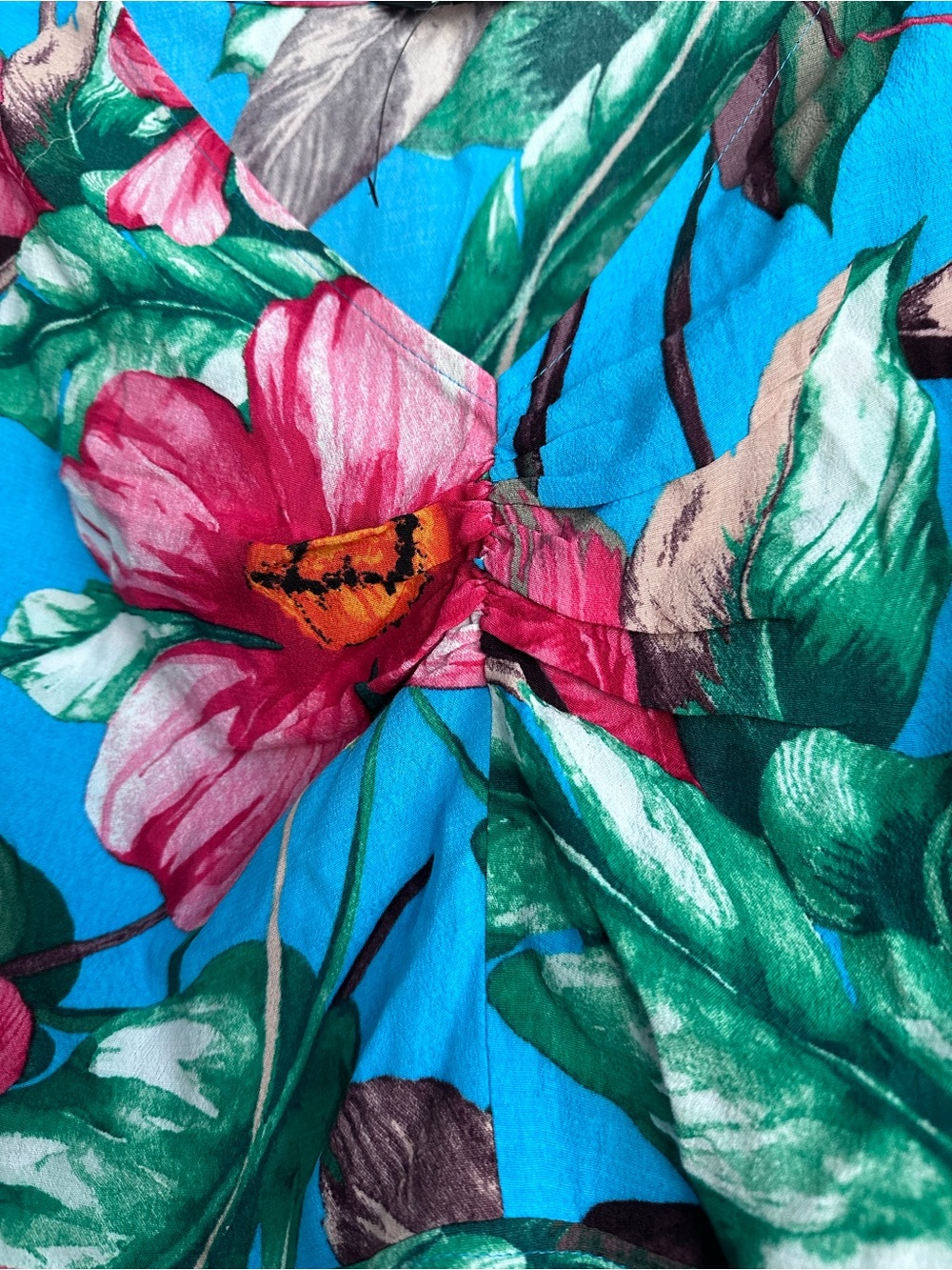Express Blue Tropical Floral Ruffle sleeve Crop Top - Picture 2 of 4